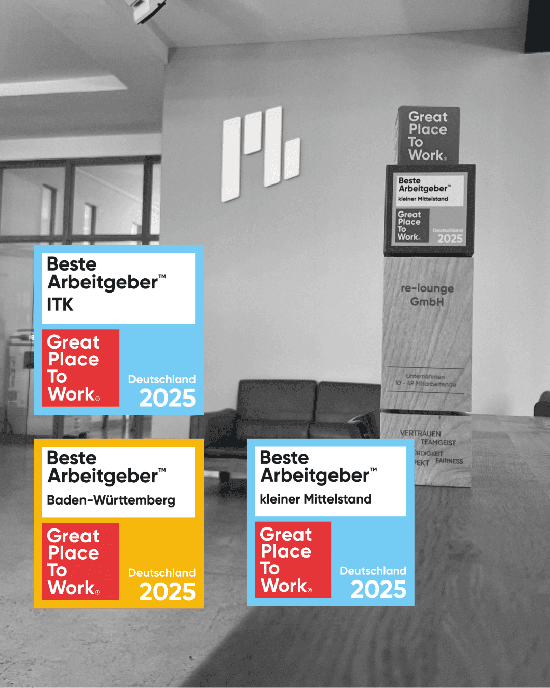 re-lounge Büro mit Great-Place-to-Work-Auszeichnungen 2025