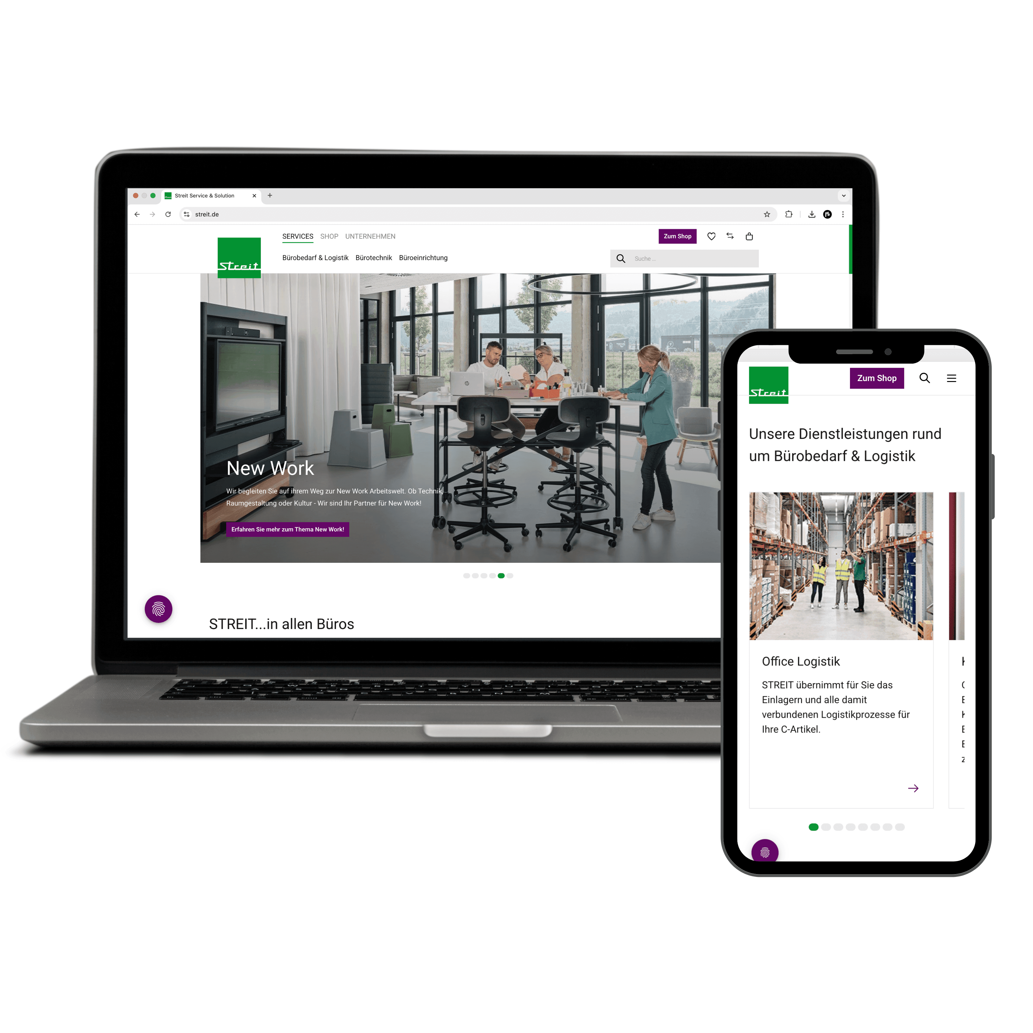 Projekt-Webdesign auf Laptop und Handy