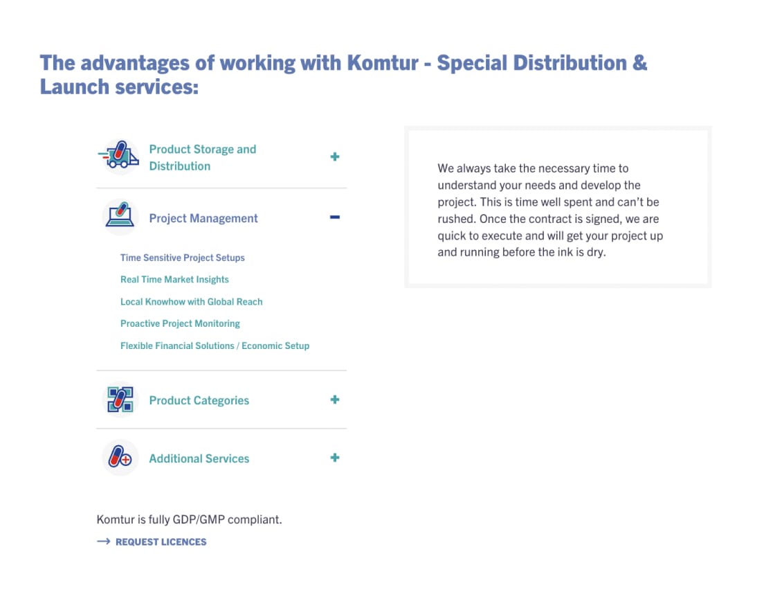 Case Study Tabmodul Aufklappelemente mit Kategorie Icons