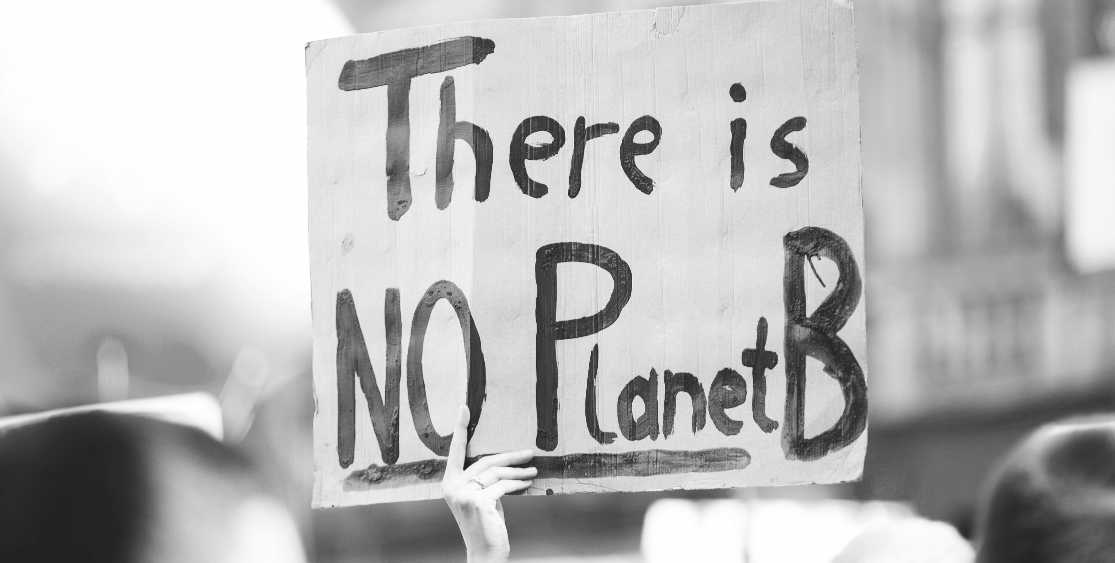 Eine Hand hält ein Plakat mit der Auschrift „There is no Planet B